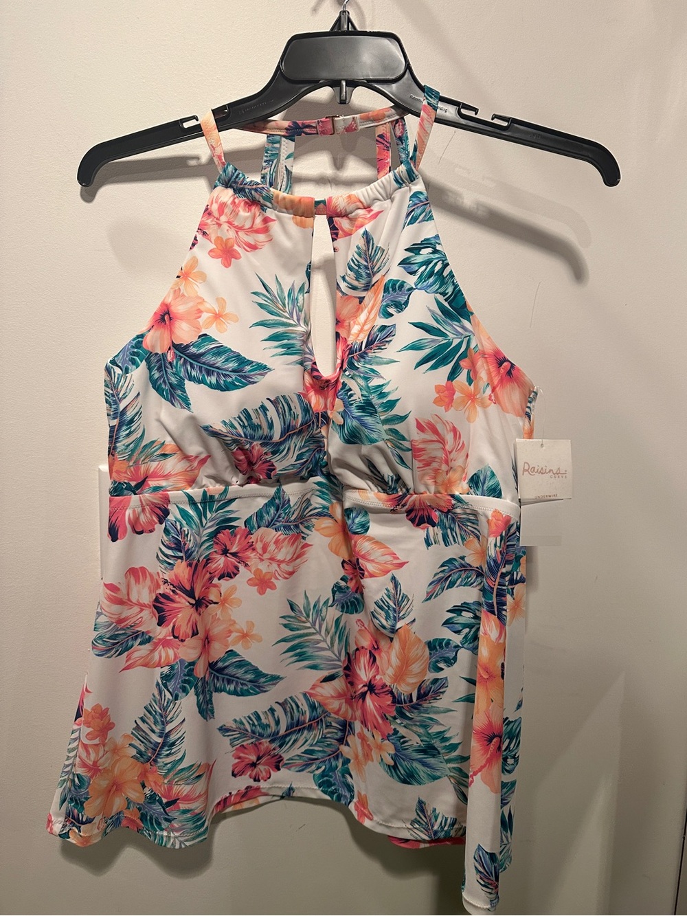 NWT Raisins Floral High Neck Swim Tankini top in White, Teal, Orange 20W